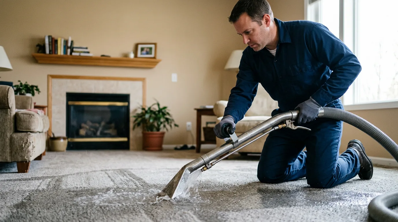 Water damage restoration technician working near Cantrall, IL